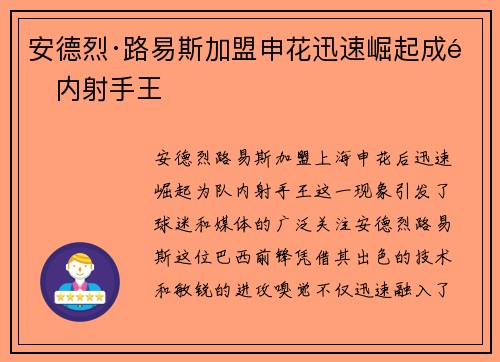 安德烈·路易斯加盟申花迅速崛起成队内射手王 安德烈·路易斯加盟申花迅速崛起成队内射手王